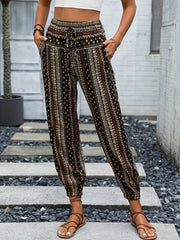 Tribal Print Drawstring Pants Boho Elastic Waist Pants