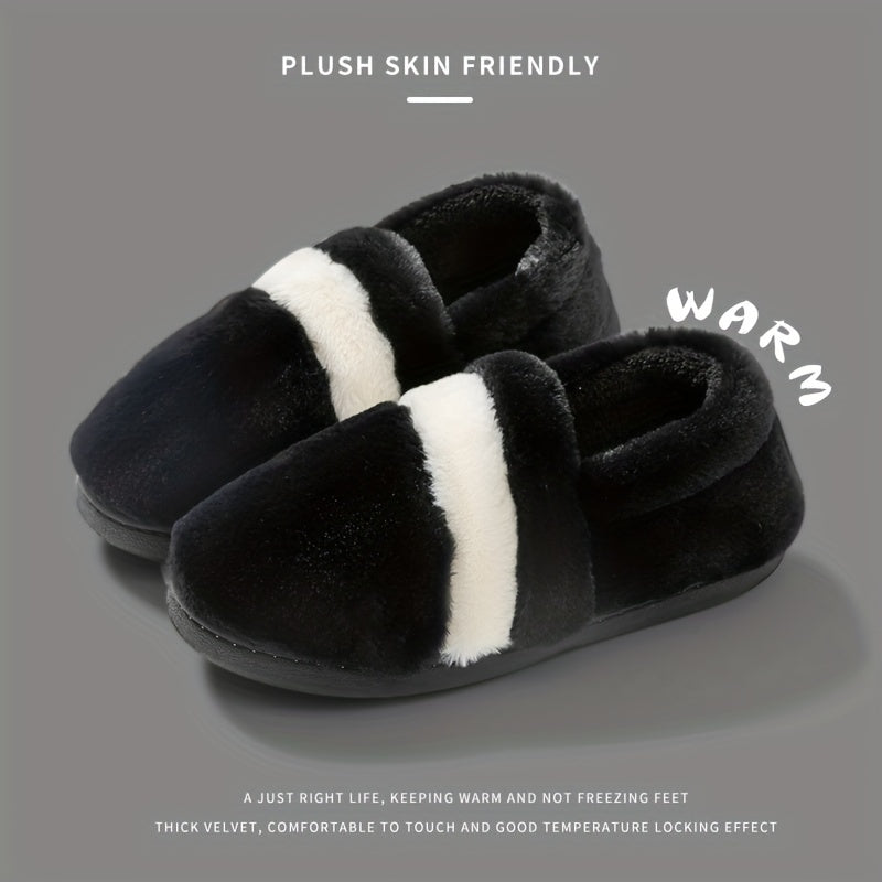 Colorblock Warm Home Slippers Slip On Round Toe Low Non slip Fluffy Soft Shoes