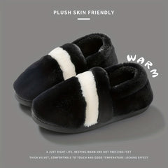 Colorblock Warm Home Slippers Slip On Round Toe Low Non slip Fluffy Soft Shoes