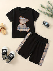 Baby Boys Cotton Plaid Bear Tee & Shorts Set for Spring Summer