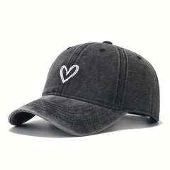 Vintage Baseball Cap Heart Embroidered Dad Hat Adjustable Sun Hats