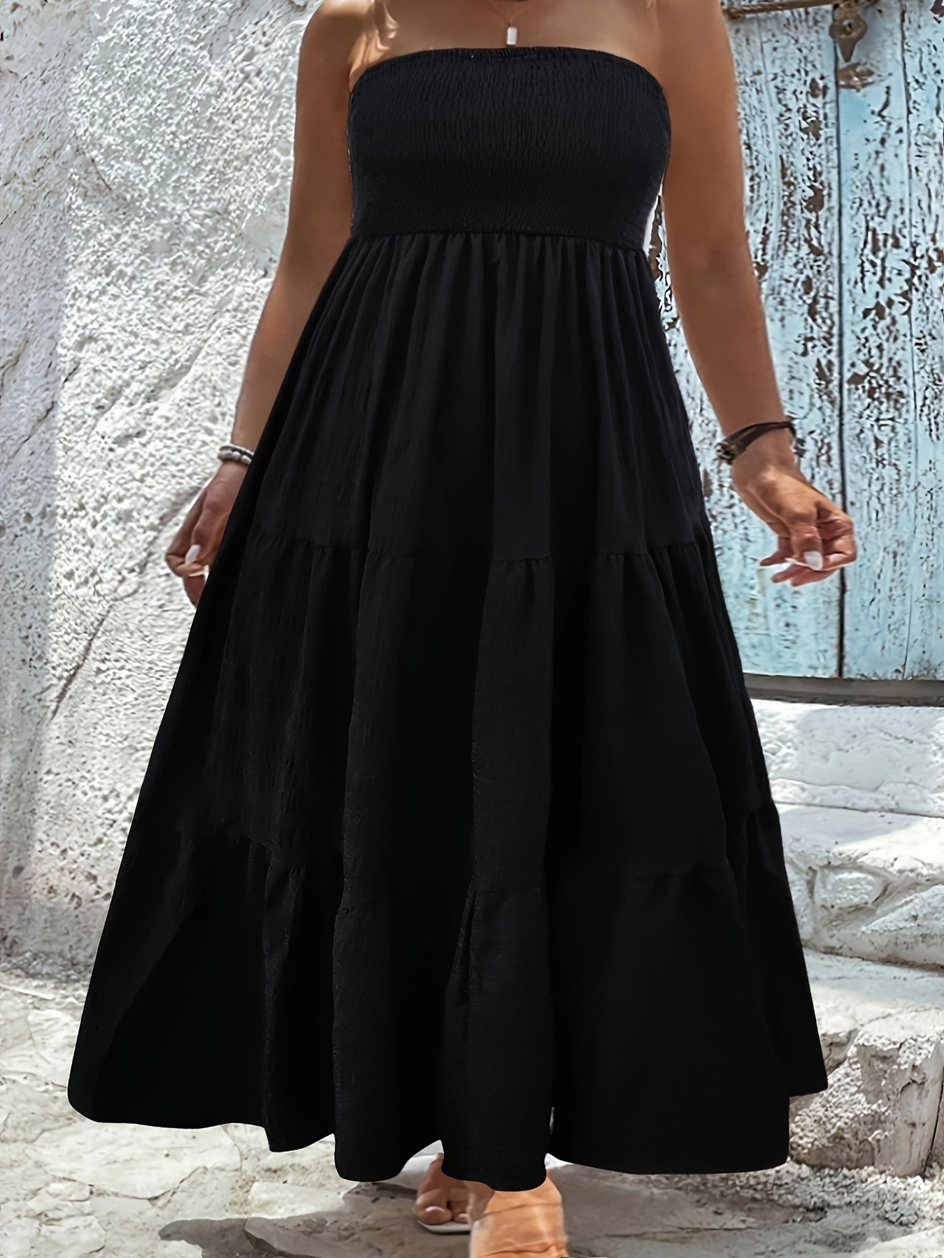  Solid Strapless Maxi Tube Dress
