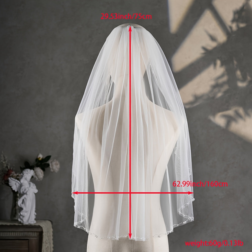 Romantic Beaded Sheer Tulle Bridal Veil for Brides