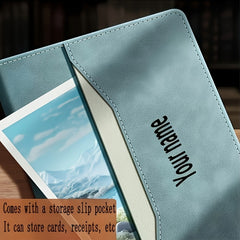 Personalized A5 PU Leather Notebook with Name Engraving & Storage Pouch