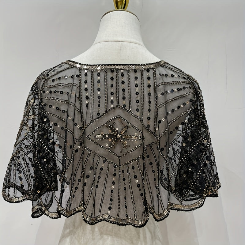 1920s Sequin Embroidered Shawl Wrap Cape for Women Evening Party