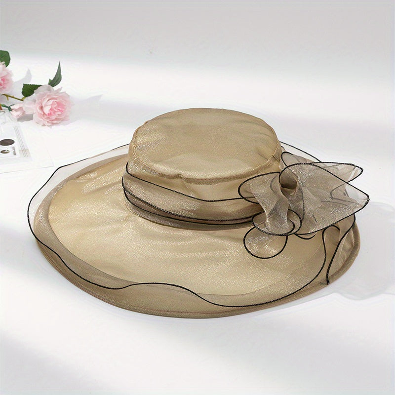 Organza Breathable Derby Hat Mesh Lace Flower Sun Hat Solid Church Hat