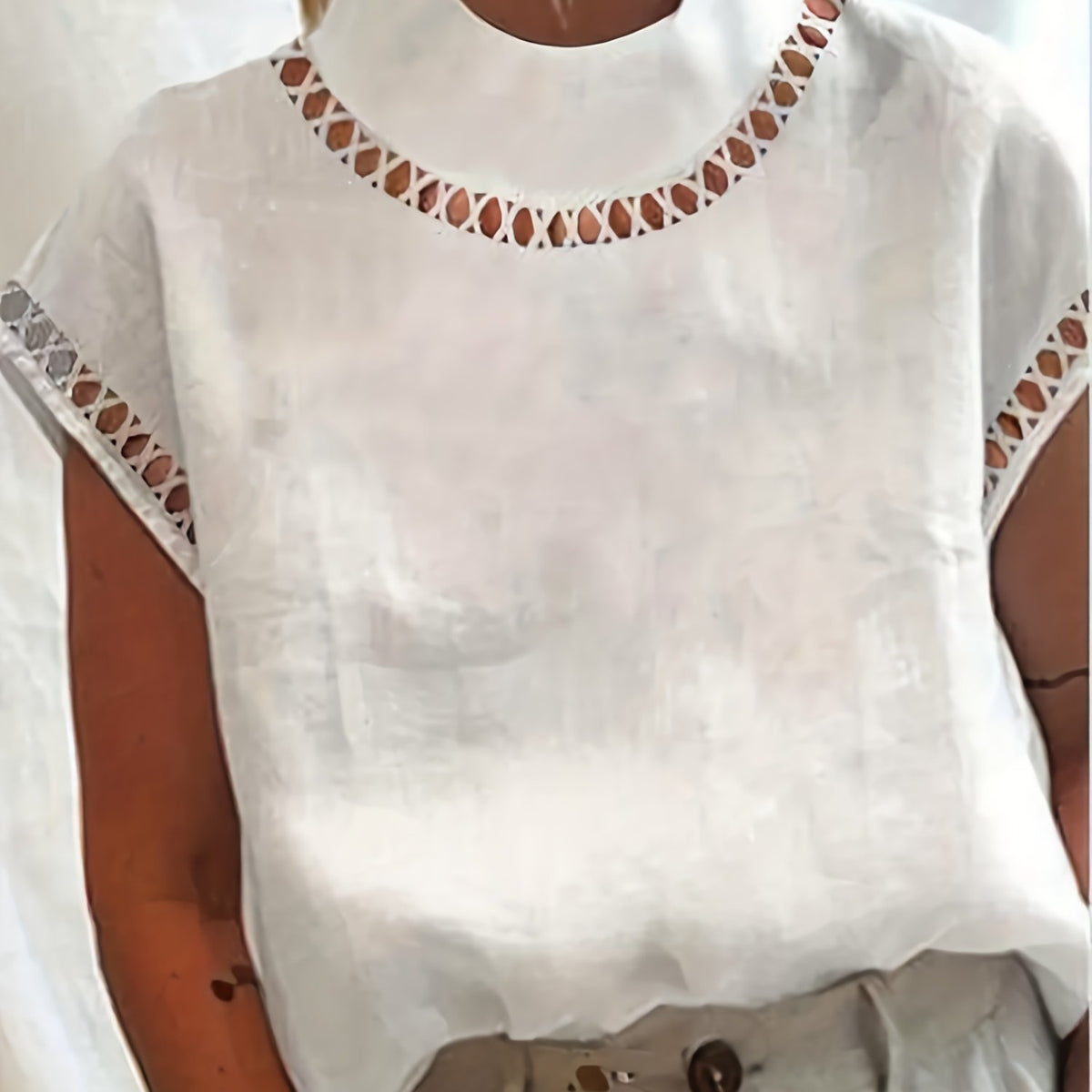  Casual Blouse Women's Plus Eyelet Embroidered Cap Sleeve Blouse