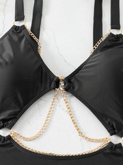  Sexy Swimsuit Solid Chain One Piece Bathing Suit