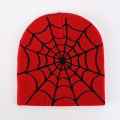 Y2K Gothic Spider Web Jacquard Skull Cap Unisex Warm Knit Hat