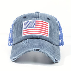 Pentagram Print Mesh Trucker Hat Navy Distressed Baseball Cap