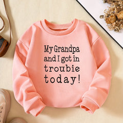 Girls Letter Print Sweatshirt Round Neck Long Sleeve Casual Pullover