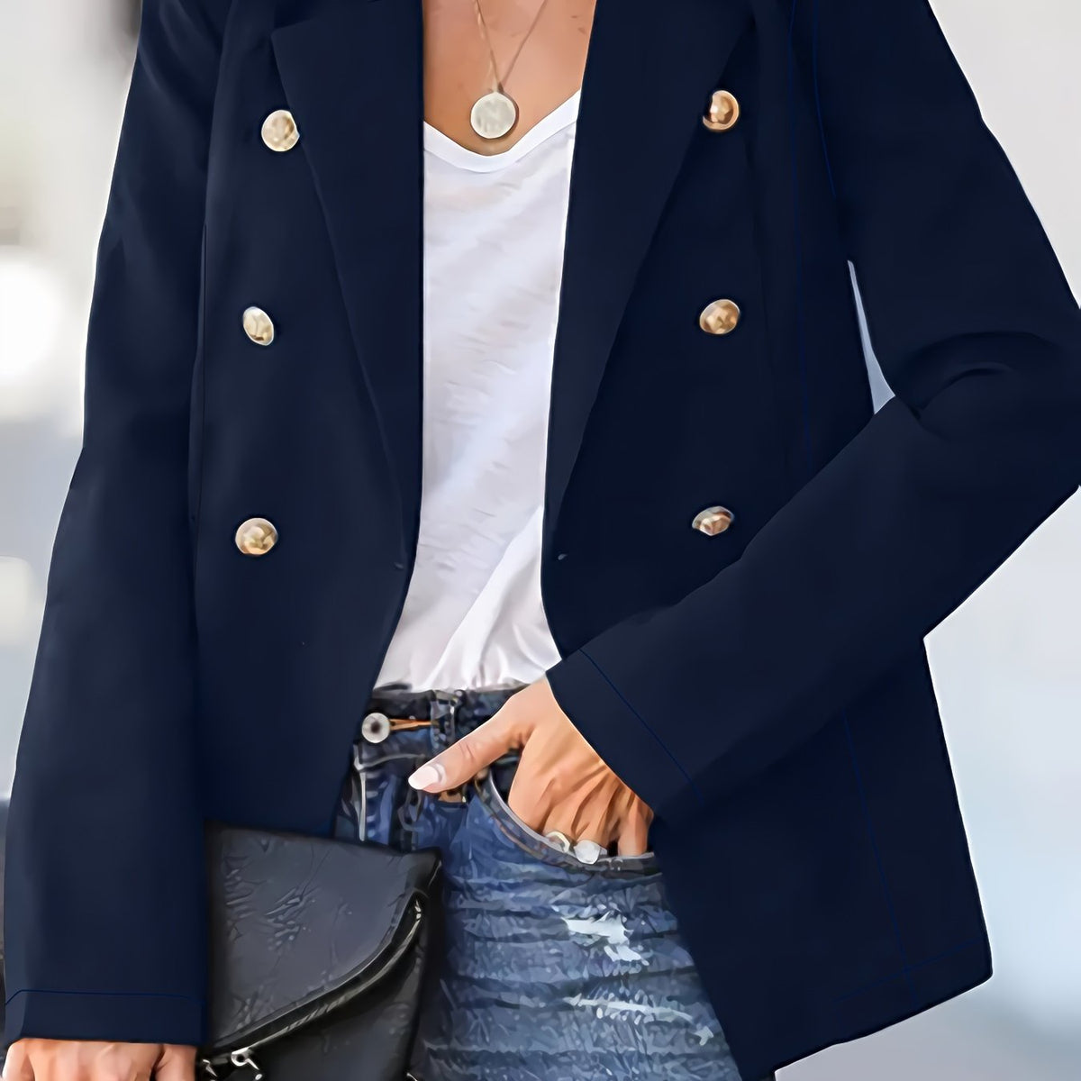  Button Decor Blazer Womens Long Sleeve Lapel Collar Blazer