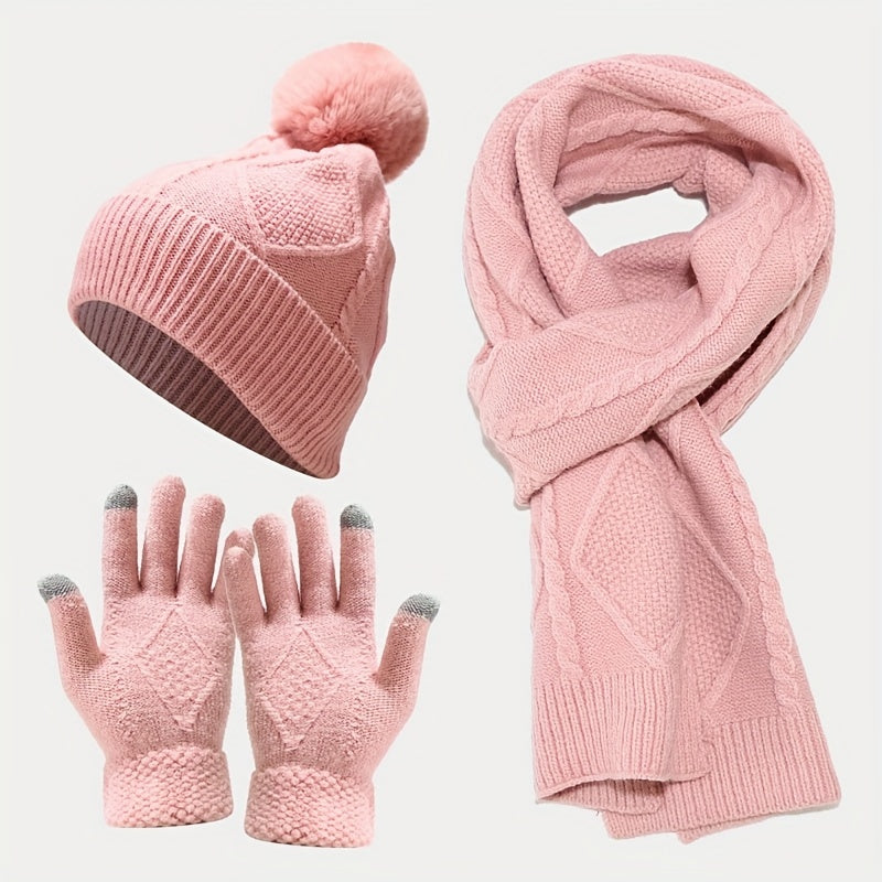 Unisex Winter Warm 3 Pc Set - Acrylic Dry Clean Outdoor Thermal Ensemble