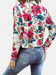 Floral Print Open Front Jacket for Spring & Fall