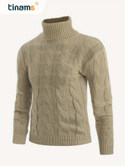 Men's Knit Turtleneck Sweater Warm Khaki Top