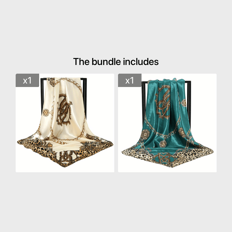 Leopard Chain Print Bandana Satin Square Head Scarf Solid Shawl
