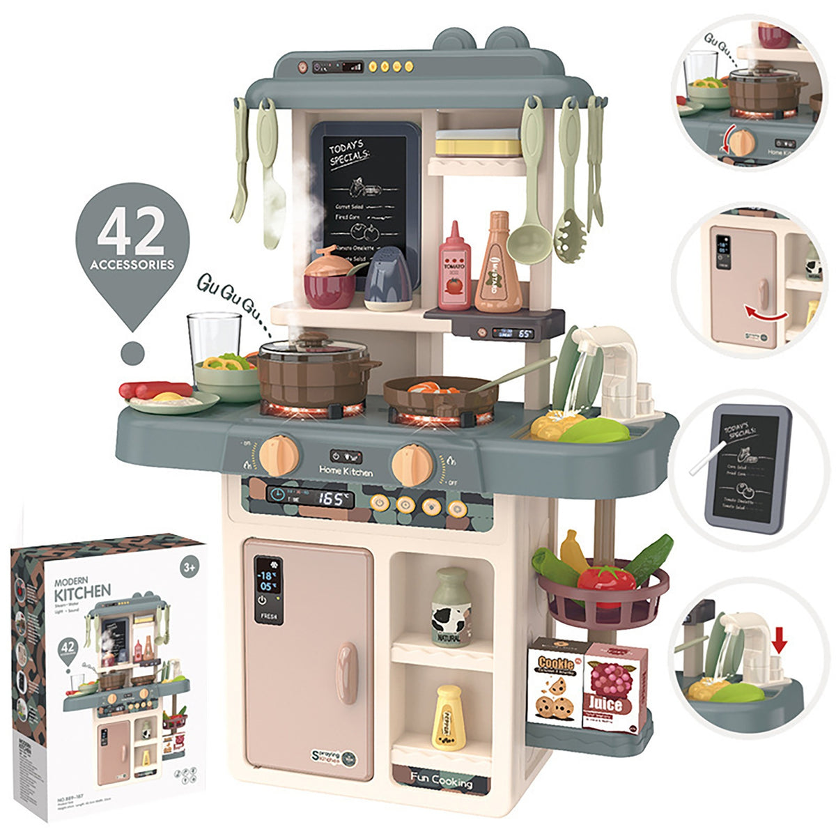 Sound & Light Kitchen Playset for Kids with Cooking Accessories