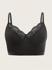  Sexy Bra Women's Plus Contrast Lace Trim Longline Bra