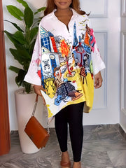  Boho Blouse Women's Plus Painting Print Bat Sleeve