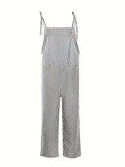 Striped Wide Leg Jumpsuit Dual Pockets Sleeveless Women's Clothing