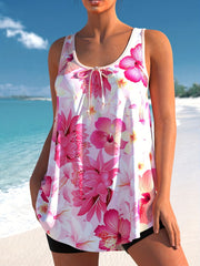 Women's Plus Floral Tankini Set w/ Tie Front Top & Shorts