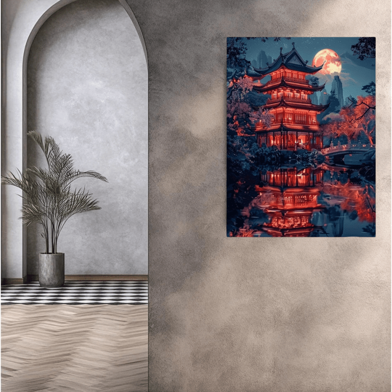 Red Building Under the Moon DIY Painting Set