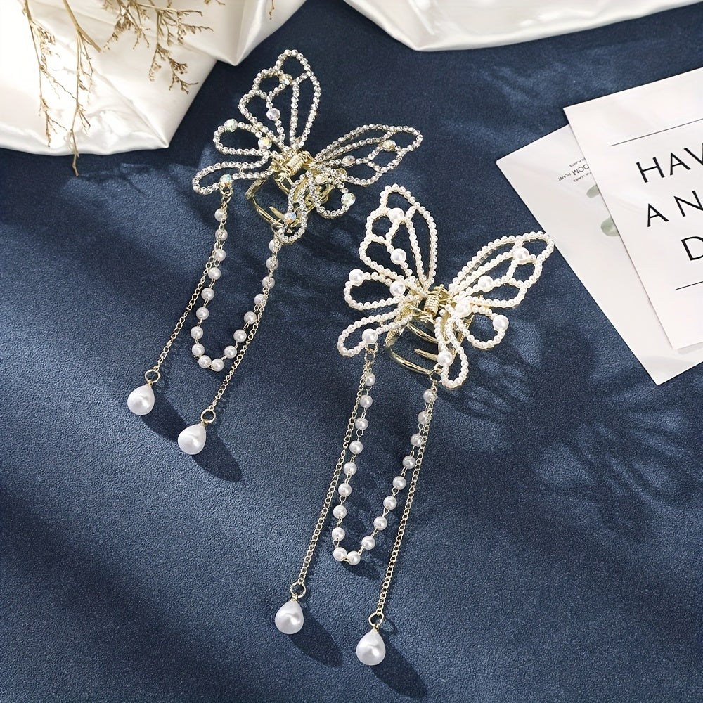 Faux Pearl Tassel Hair Claw for Women