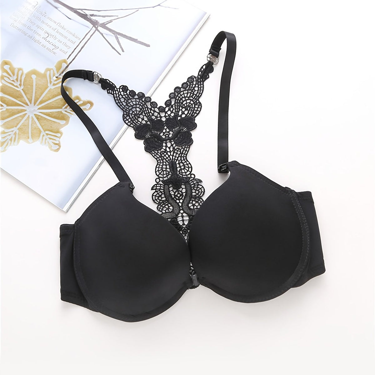 Floral Lace Front Buckle Bra Wireless Solid Adjustment Intimates Bra