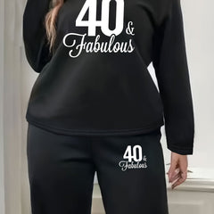  Letter Print Long Sleeve Two Piece Set