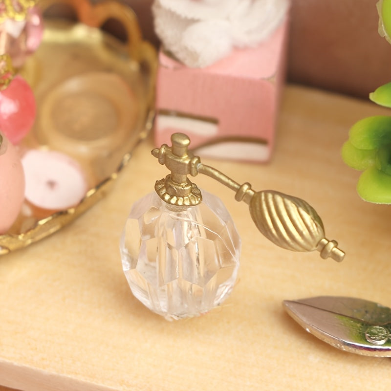 1/12 Scale Dollhouse Perfume Bottle Glass with Metallic Finish Vintage Accessory