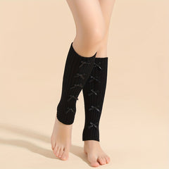 Bow Decor Leg Warmers Knee High Socks Women's Stockings
