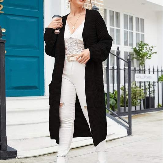  Solid Long Sleeve Open Front Cardigan