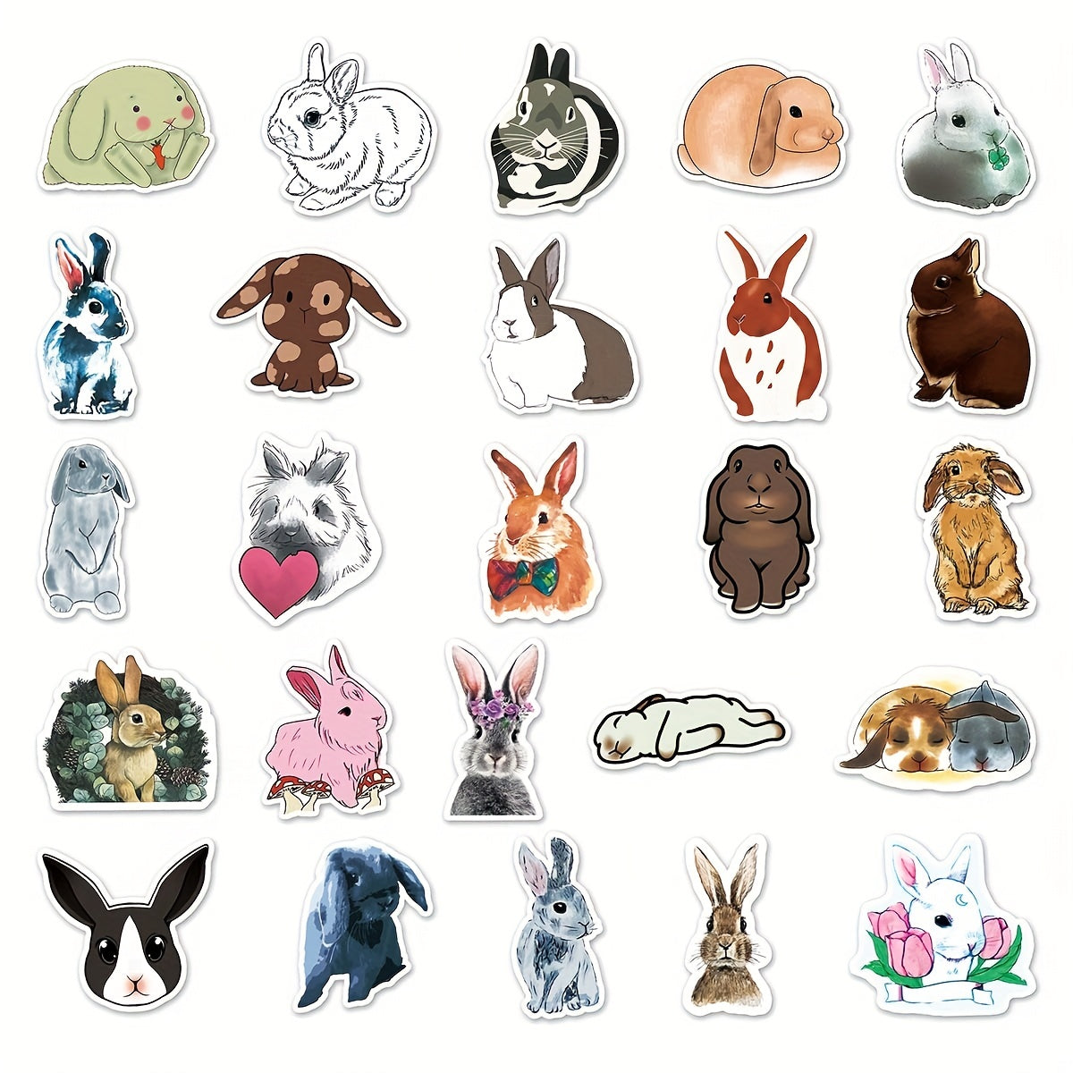 50pcs Cute Rabbit Waterproof Stickers, Water Bottle Laptop Scrapbook Decor