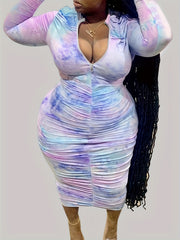  Tie Dye Long Sleeve Bodycon Dress