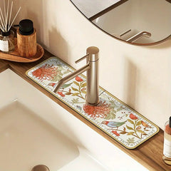 Floral Rubber Dish Drying Mat for Kitchen Bathroom Countertop