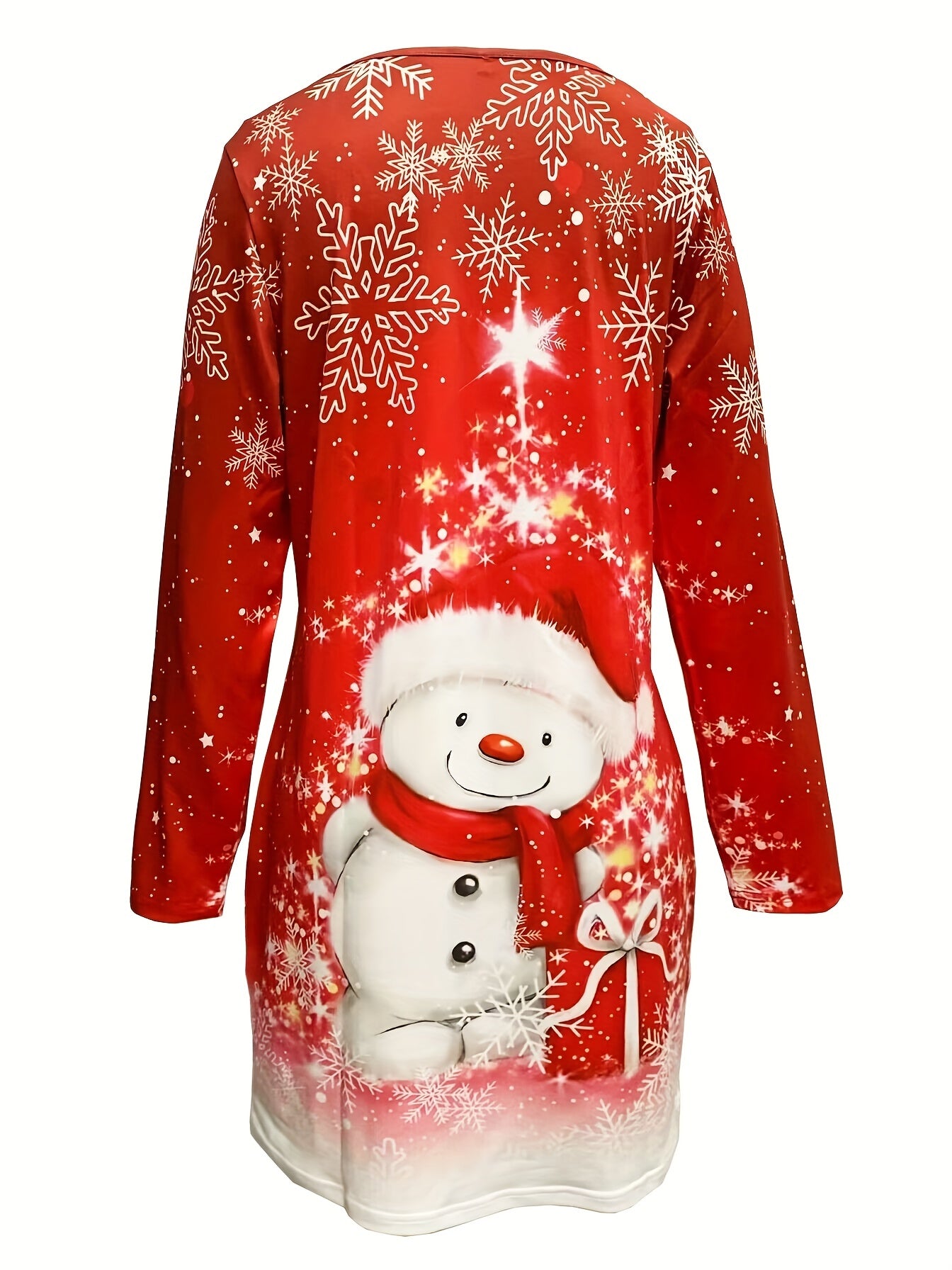  Christmas Dress Women's Snowflake Print Long Sleeve Round Neck Dress