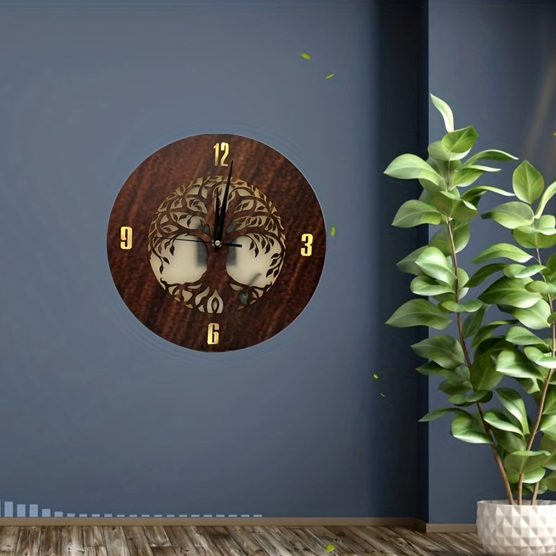Children's Room Clock Lamp Laser Carving Tree Of Life Shape