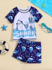 2pcs Boys Shark Graphic Swimsuit Set for Beach Vacation