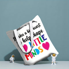 Letters Print Canvas Bag Portable Shopper Bag Women's Reusable Shoulder Bag
