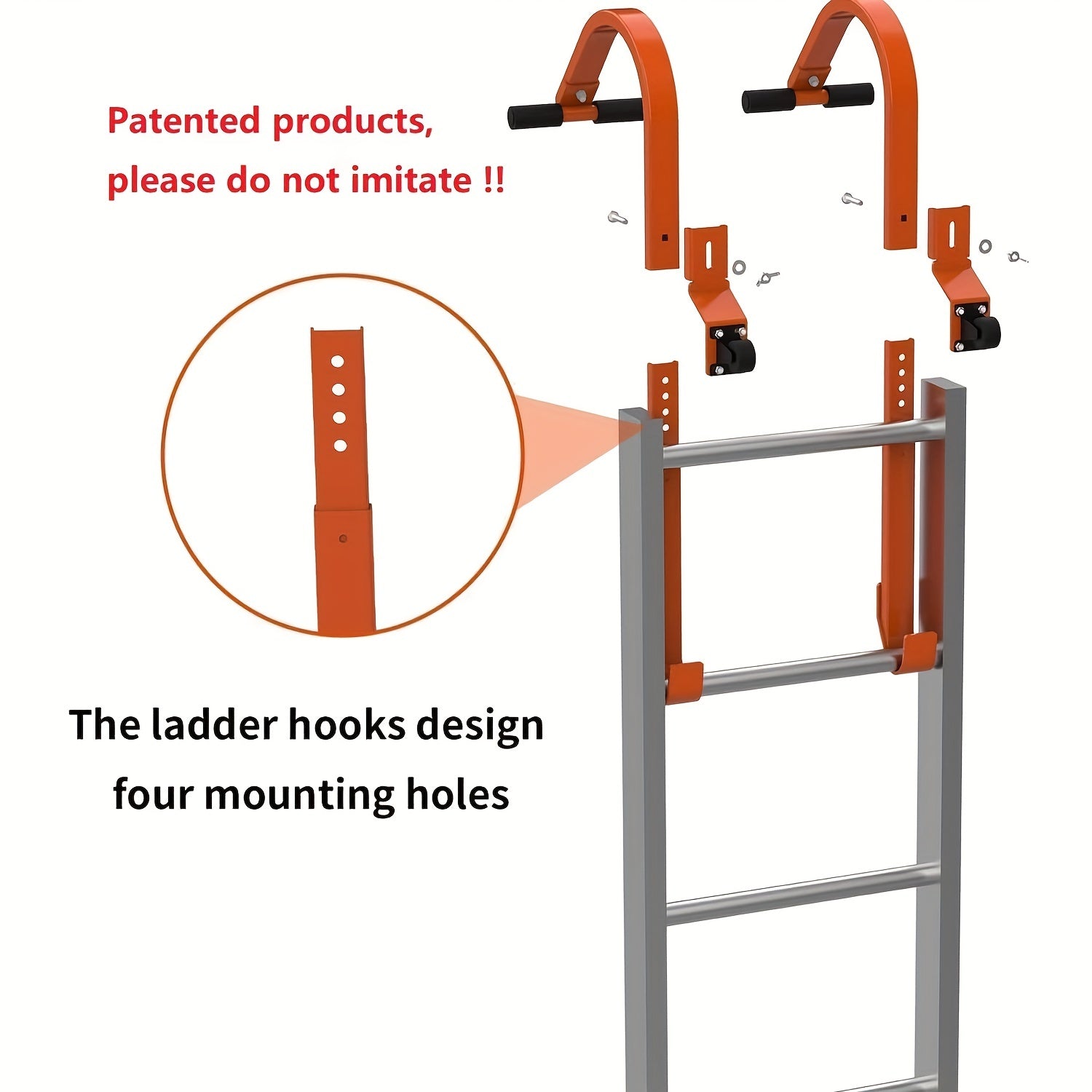 2pcs Heavy Duty Ladder Roof Hook w/ Wheel Rubber Grip T Bar