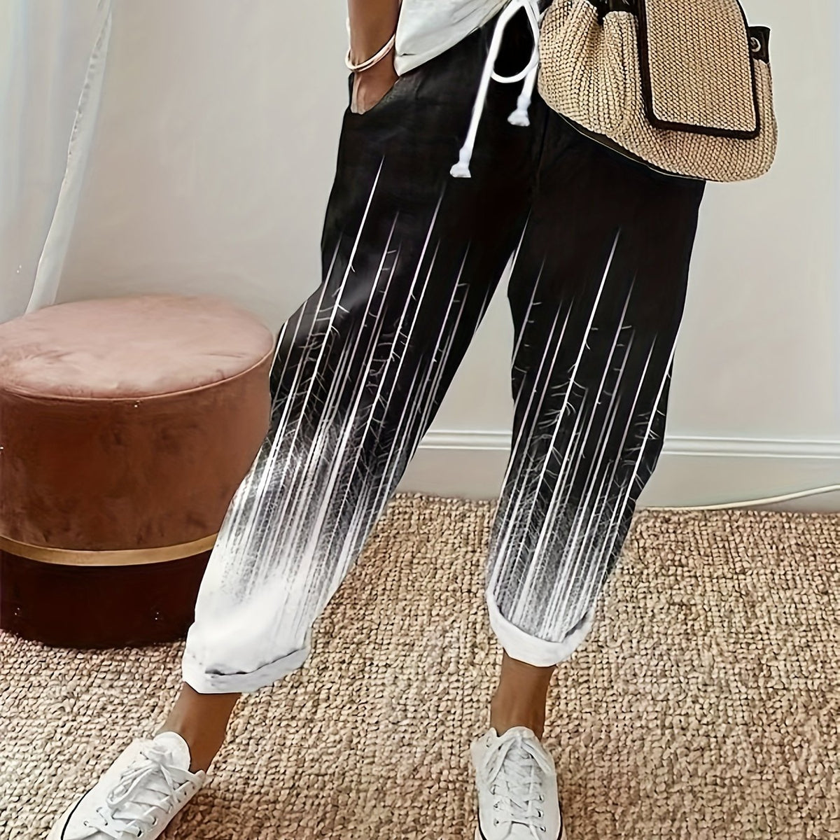  Ombre Stripe Print Drawstring Pants