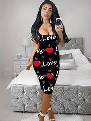Plus Size Casual Dress Women's Plus Art Letter & Heart Print Bodycon Tank Dress