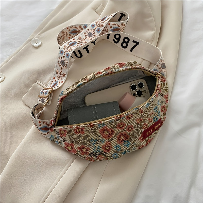 Vintage Graphic Flower Pattern Crossbody Bag