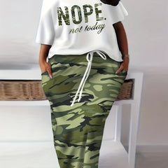  Camo Print One Shoulder Top & Skirt Outfit Set
