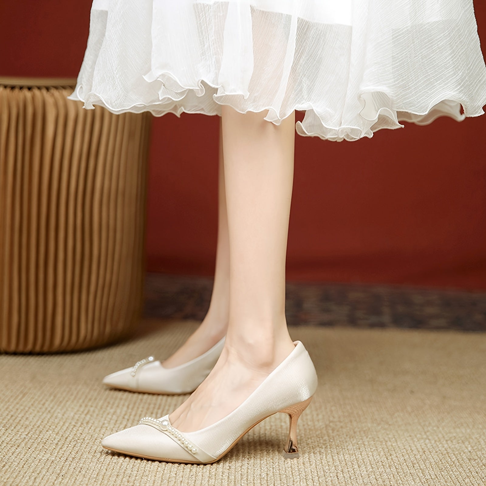 Women's Faux Pearl Pointed Toe High Heels - Wedding Party Pumps