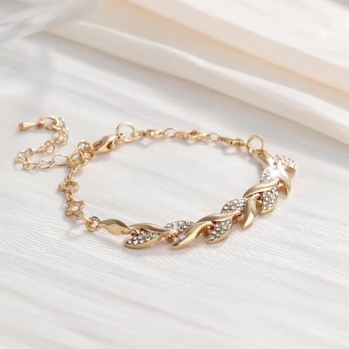 Copper Bangle Bracelet with Zircon Inlay 18K Plated