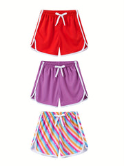 3pcs Girls Cat Floral Print Casual Quick Drying Shorts