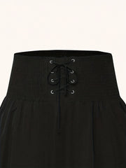  Casual Skirt Women's Plus Solid Lace Up High Rise Maxi Skirt