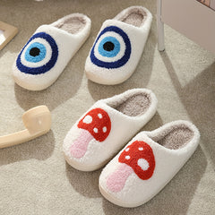 Women's Cozy Graphic Slippers, Warm Closed Toe Plush Shoes