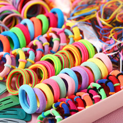 Colorful Hair Ties Set Elastic Ponytail Clips Holders Rubber Band